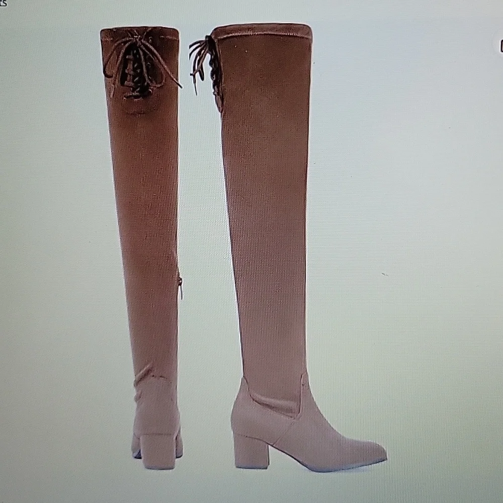 Dream Pairs Laurence brown suede over the knee boots chunky heel stretch 7 NEW…